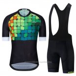 2019 Maillot Cyclisme Etixxl Noir Vert Bleu Manches Courtes et Cuissard