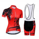 2019 Maillot Cyclisme Femme Weimostar Rouge Manches Courtes et Cuissard