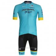 2020 Maillot Cyclisme Astana Jaune Bleu Manches Courtes et Cuissard