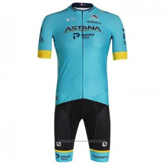 2020 Maillot Cyclisme Astana Jaune Bleu Manches Courtes et Cuissard