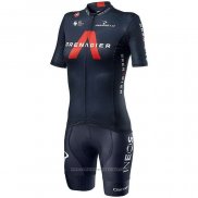 2020 Maillot Cyclisme Femme Ineos Grenadiers Rouge Profond Bleu Manches Courtes et Cuissard