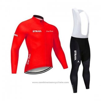 2020 Maillot Cyclisme STRAVA Rouge Manches Longues et Cuissard