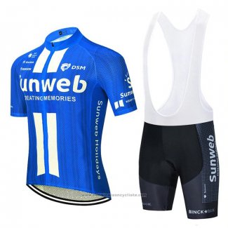 2020 Maillot Cyclisme Sunweb Bleu Blanc Manches Courtes et Cuissard