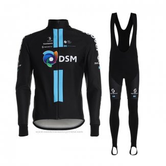 2021 Maillot Cyclisme DSM Noir Bleu Manches Longues et Cuissard