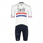 2022 Maillot Cyclisme British Champion Ineos Bleu Blanc Manches Courtes et Cuissard