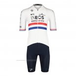 2022 Maillot Cyclisme British Champion Ineos Bleu Blanc Manches Courtes et Cuissard