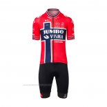 2022 Maillot Cyclisme Jumbo Visma Rouge Bleu Manches Courtes et Cuissard