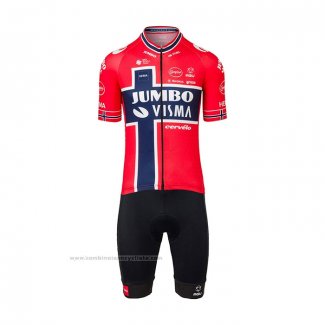 2022 Maillot Cyclisme Jumbo Visma Rouge Bleu Manches Courtes et Cuissard