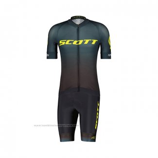 2022 Maillot Cyclisme Scott Vert Marron Manches Courtes et Cuissard