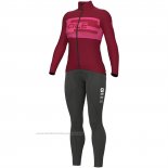 2023 Maillot Cyclisme Femme ALE Fonce Rouge Manches Longues et Cuissard