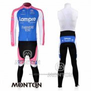 2010 Maillot Cyclisme Lampre Farnese Vini Rose et Bleu Clair Manches Longues et Cuissard