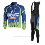 2010 Maillot Cyclisme Merida Bleu et Vert Manches Longues et Cuissard