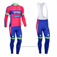 2012 Maillot Cyclisme Lampre Merida Rose et Azur Manches Longues et Cuissard