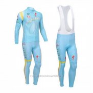 2013 Maillot Cyclisme Astana Bleu Clair Manches Longues et Cuissard