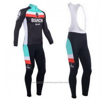 2013 Maillot Cyclisme Bianchi Noir et Bleu Clair Manches Longues et Cuissard