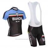 2014 Maillot Cyclisme Bianchi Noir et Bleu Manches Courtes et Cuissard