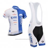 2014 Maillot Cyclisme UHC Blanc et Azur Manches Courtes et Cuissard