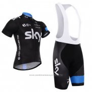 2015 Maillot Cyclisme Sky Azur et Noir Manches Courtes et Cuissard