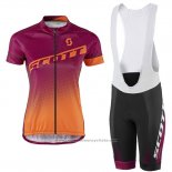 2016 Maillot Cyclisme Femme Scott Rouge et Orange Manches Courtes et Cuissard