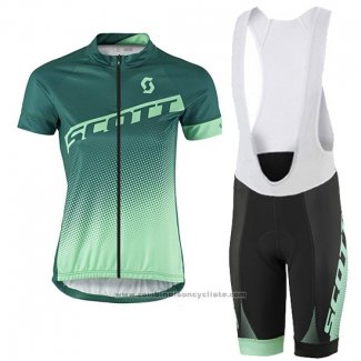 2016 Maillot Cyclisme Femme Scott Vert et Blanc Manches Courtes et Cuissard