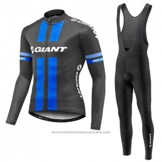 2016 Maillot Cyclisme Giant Noir et Bleu Manches Longues et Cuissard