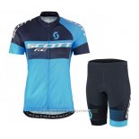 2016 Maillot Cyclisme Scott Noir et Bleu Manches Courtes et Cuissard