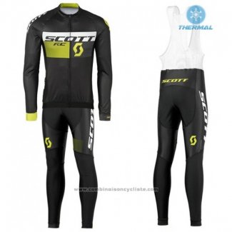 2016 Maillot Cyclisme Scott Noir et Vert Manches Longues et Cuissard