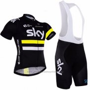 2016 Maillot Cyclisme Sky Jaune et Noir Manches Courtes et Cuissard