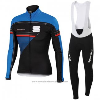 2016 Maillot Cyclisme Sportful Noir et Bleu Manches Longues et Cuissard