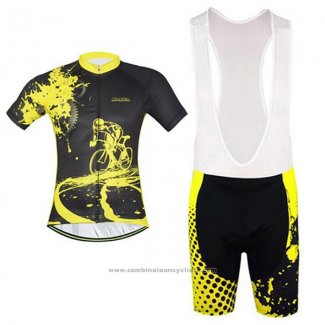 2017 Maillot Cyclisme Aogda Noir et Jaune Manches Courtes et Cuissard