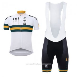 2017 Maillot Cyclisme Australie Blanc et Jaune Manches Courtes et Cuissard