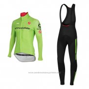 2017 Maillot Cyclisme Cannondale Vert Manches Longues et Cuissard