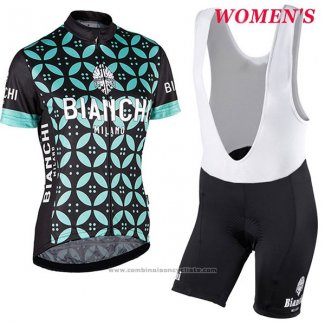 2017 Maillot Cyclisme Femme Bianchi Vert Manches Courtes et Cuissard