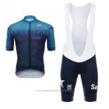 2017 Maillot Cyclisme Lundici Noir et Bleu Manches Courtes et Cuissard