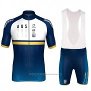 2018 Maillot Cyclisme Australie Blanc et Bleu Manches Courtes et Cuissard