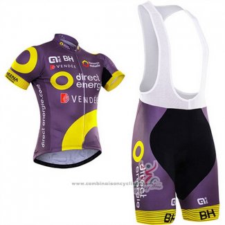 2018 Maillot Cyclisme Direct Energie Fuchsia et Jaune Manches Courtes et Cuissard