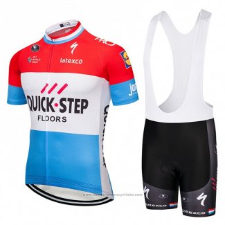 2018 Maillot Cyclisme Quick Step Floors Rouge Blanc Bleu Manches Courtes et Cuissard