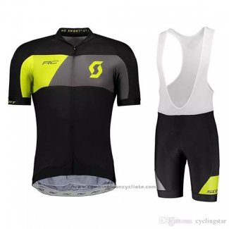 2018 Maillot Cyclisme Scott Noir Jaune Manches Courtes et Cuissard