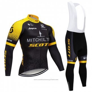 2018 Maillot Cyclisme Scott Noir et Jaune Manches Longues et Cuissard