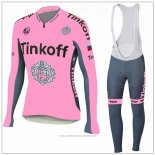 2018 Maillot Cyclisme Tinkoff Rose Manches Longues et Cuissard