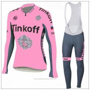 2018 Maillot Cyclisme Tinkoff Rose Manches Longues et Cuissard