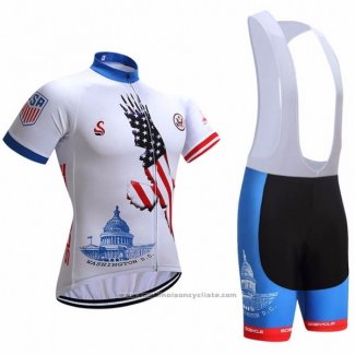 2018 Maillot Cyclisme USA Blanc Manches Courtes et Cuissard