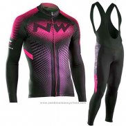 2019 Maillot Cyclisme Northwave Noir Rose Manches Longues et Cuissard