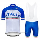 2019 Maillot Cyclisme Italie Blanc Bleu Manches Courtes et Cuissard