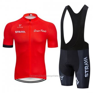 2019 Maillot Cyclisme STRAVA Rouge Manches Courtes et Cuissard