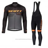 2019 Maillot Cyclisme Scott Noir Gris Manches Longues et Cuissard