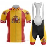 2020 Maillot Cyclisme Champion Espagne Rouge Jaune Manches Courtes et Cuissard