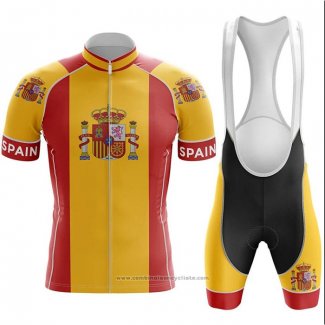 2020 Maillot Cyclisme Champion Espagne Rouge Jaune Manches Courtes et Cuissard