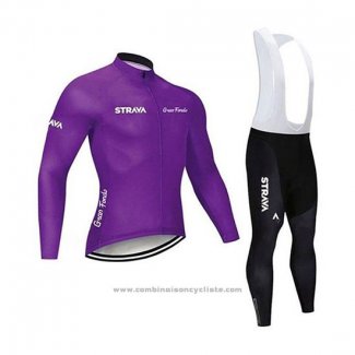 2020 Maillot Cyclisme STRAVA Fonce Violet Manches Longues et Cuissard