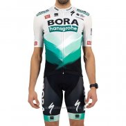 2021 Maillot Cyclisme Bora-Hansgrone Blanc Vert Manches Courtes et Cuissard